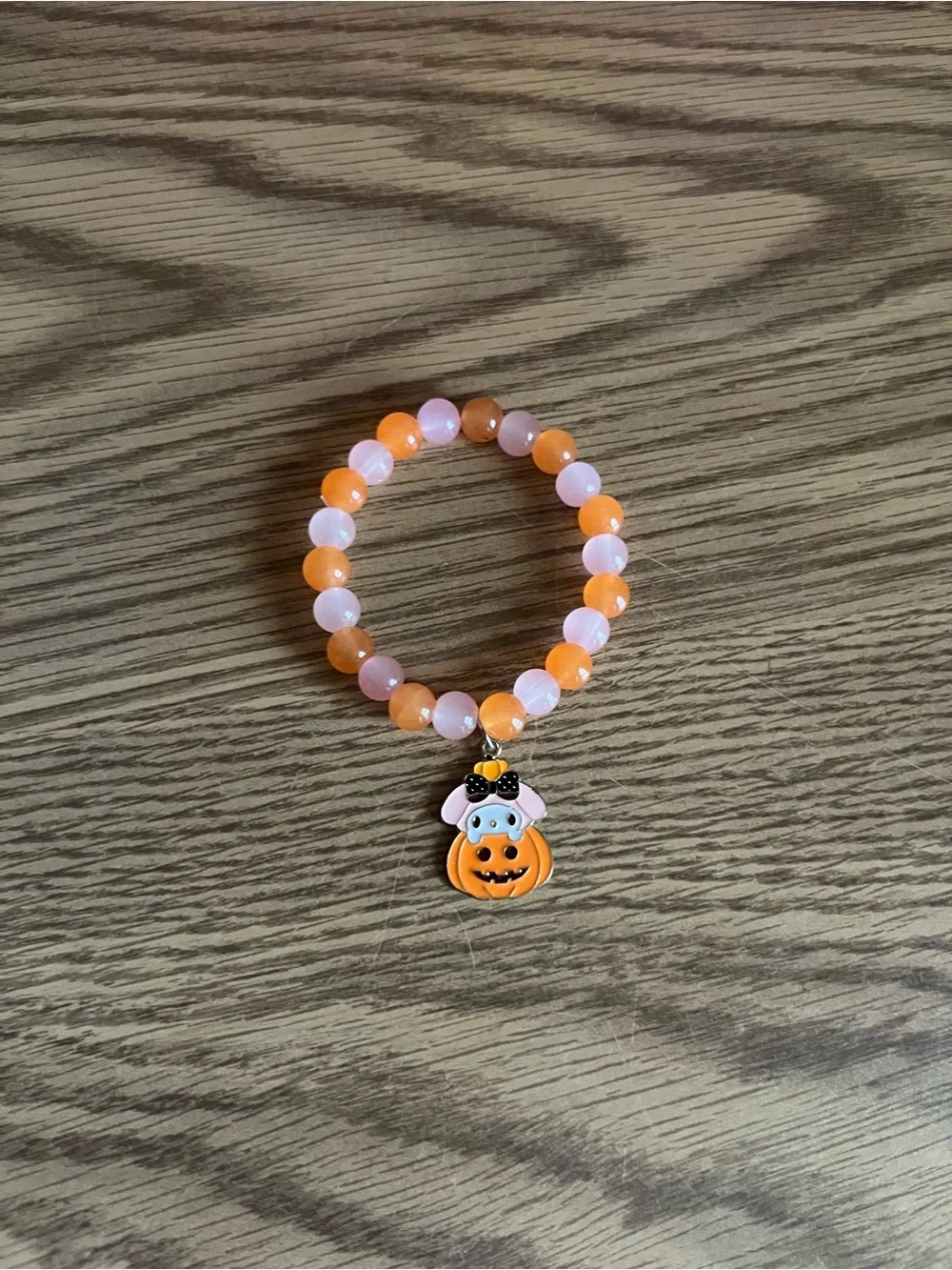 Halloween My Melody Charm Beaded Bracelet - Orange and Pink Beads